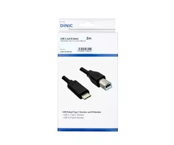 Cabo USB tipo C para ficha USB 2.0 B, preto, 2,00m, caixa DINIC (caixa de cartão)